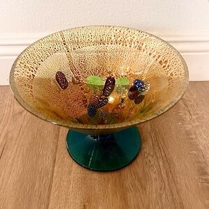 VTG Signed‎ Large Glass Studio Murano Centerpiece Pedestal Bowl Hand Blown Italy